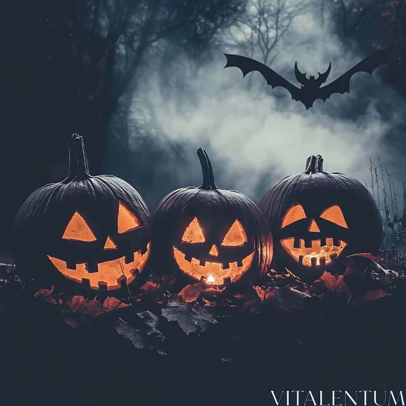 Eerie Halloween Pumpkin Display AI Image