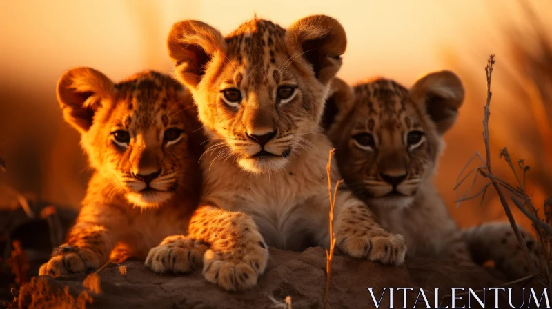 Captivating Close-Up of Lion Cubs at Sunset AI Image
