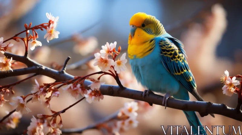 Captivating Parrot on Cherry Blossom Branch - Petcore Artistry AI Image