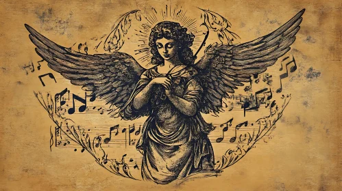 Vintage Angel with Music Notes