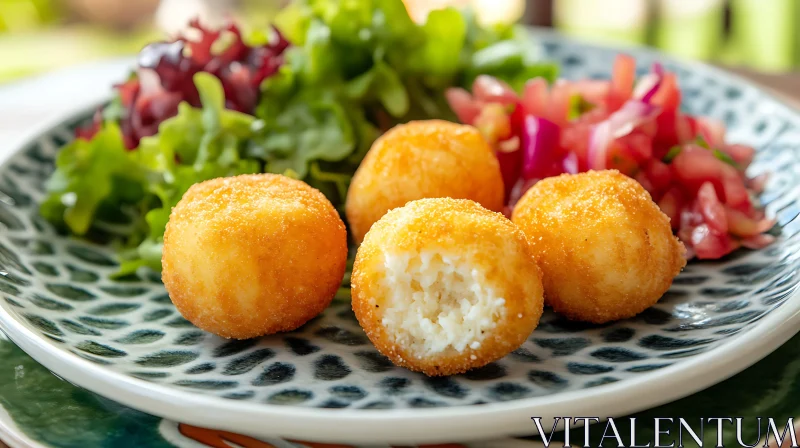 Golden Brown Crispy Balls on Decorative Plate AI Image