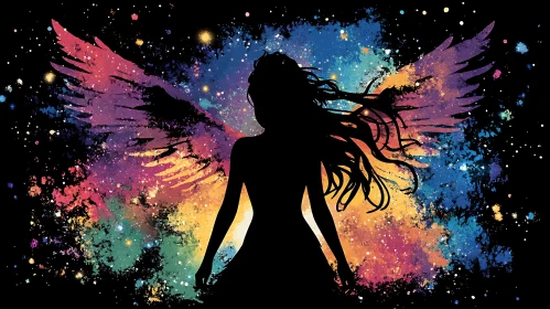 Winged Silhouette in Starry Sky