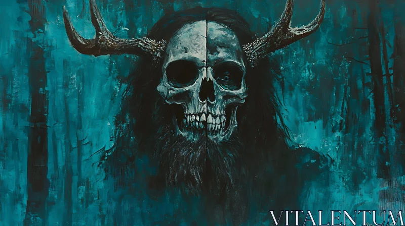 Mystic Skull with Antlers Painting AI Image