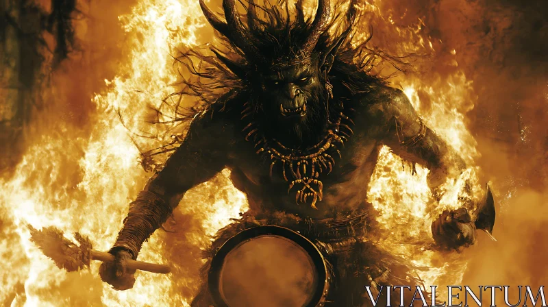 Fiery Monster Drumming AI Image