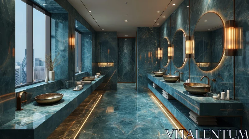 AI ART Luxurious Blue Marble Bathroom with Golden Accents