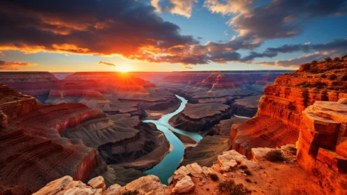 Majestic Sunset over Grand Canyon - A Riveting Display of Nature's Beauty
