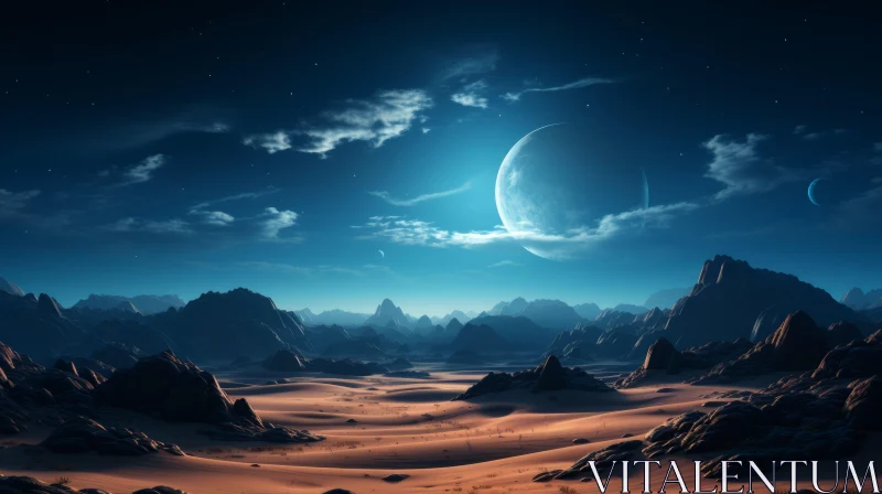 Moon World Desert Landscape: Captivating Sci-Fi Wallpaper AI Image