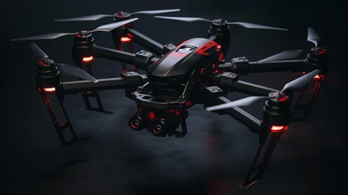 Night Flight: Black Quadcopter with Red LED Lights