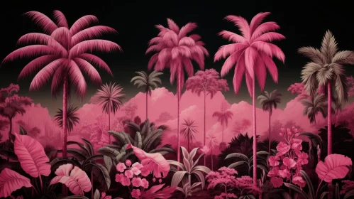 Pink Jungle with Palm Trees: A Surreal Forest Scene