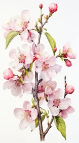 Watercolor Painting of Almond Tree with Pink Flowers
