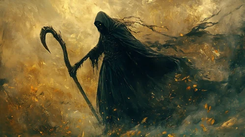 Cloaked Figure with Scythe in Smoke