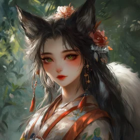 Anime Fox Girl in Floral Adornment