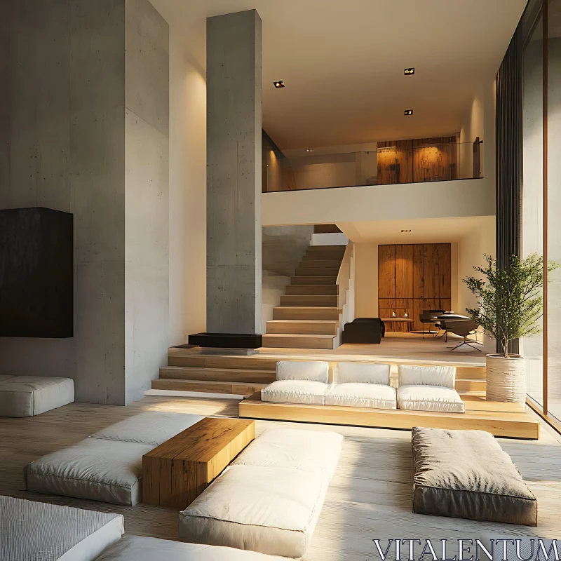 Serene Interior: Minimalist Design and Sunlight AI Image