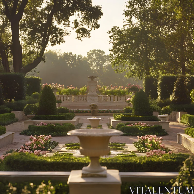 Formal Garden with Urns and Greenery AI Image