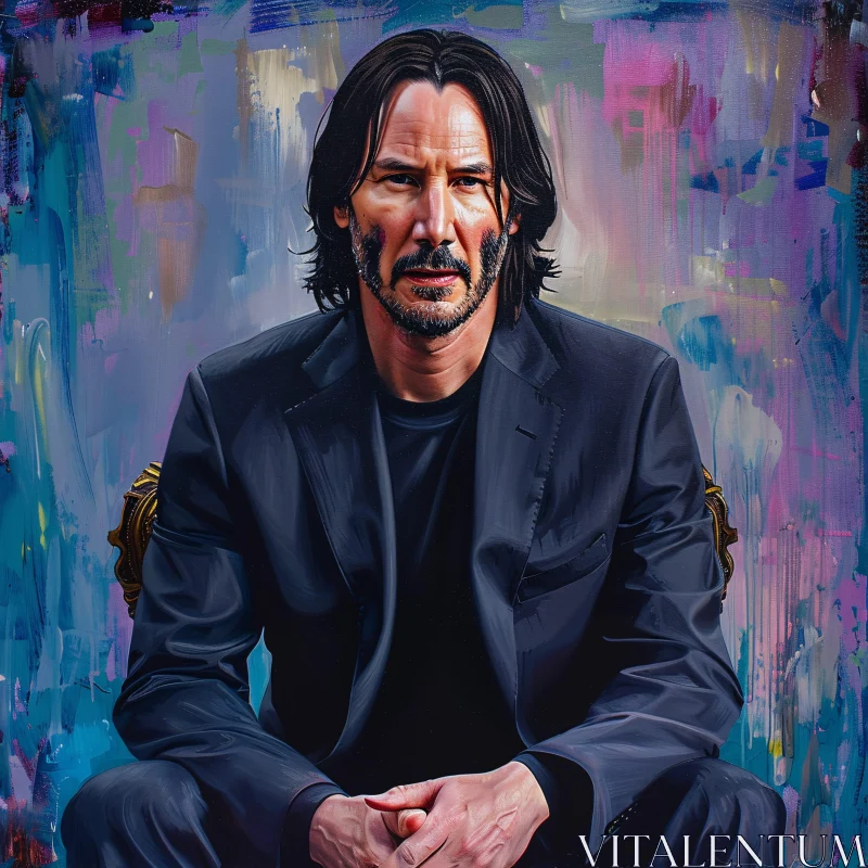 Artistic Painting of Keanu Reeves in Deep Thought AI Image