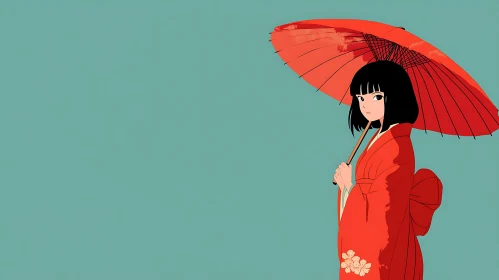 Kimono Girl with Parasol Anime Style