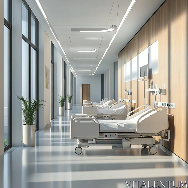 Empty Beds in a Modern Hospital Interior AI Image