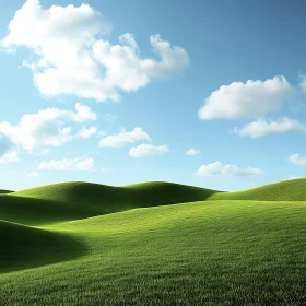 Peaceful Landscape with Green Hills and Clouds