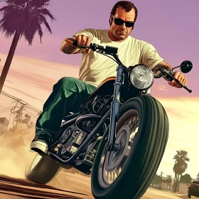 Man on Motorcycle at Sunset