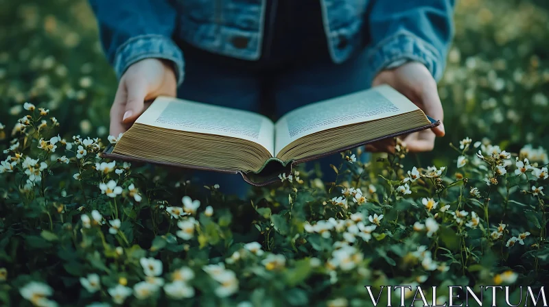 AI ART Open Book in a Flower Meadow