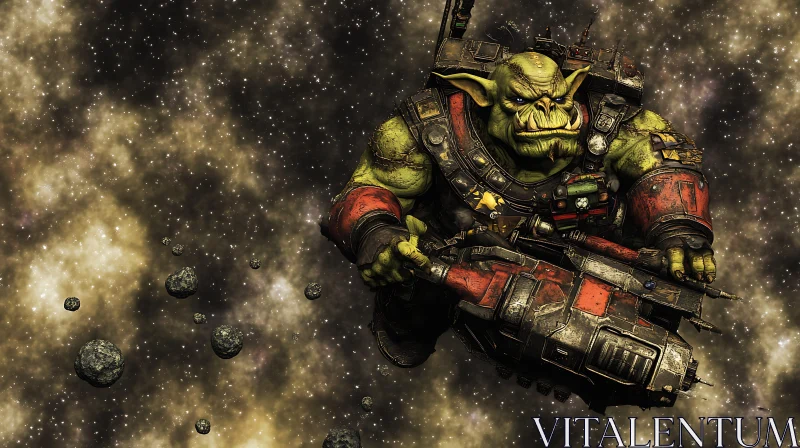 Green Orc in Space with Weapon AI Image