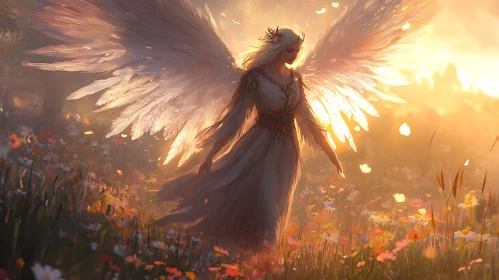 Winged Angel Among Flowers