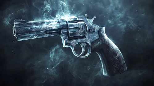 Intricate Revolver with Ethereal Smoke