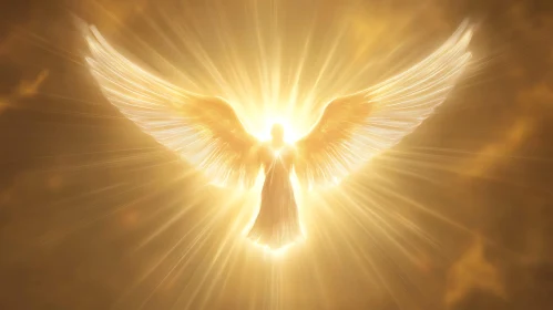 Ethereal Angelic Figure with Glowing Wings