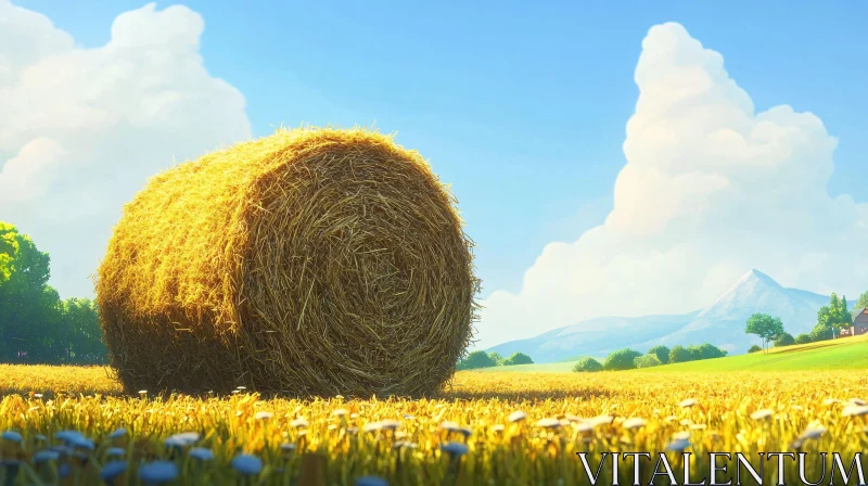 AI ART Golden Hay Bale Landscape