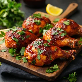 Barbecue Chicken Legs Garnished with Herbs