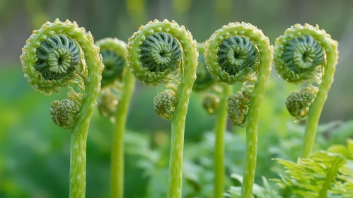 Unfurling Fern Fronds Close-up