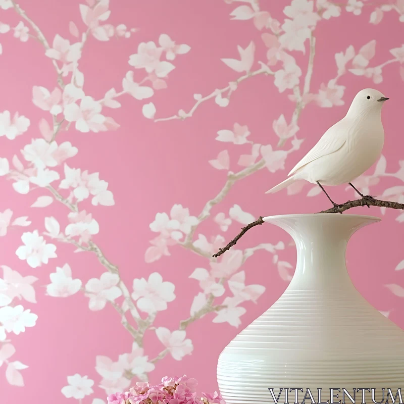 Floral Still Life with Bird and Vase AI Image