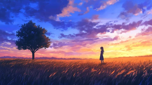 Sunset Field Anime Landscape