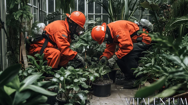 Hazmat Team Tending to Plants AI Image