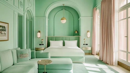 Calm Bedroom Interior in Mint Color