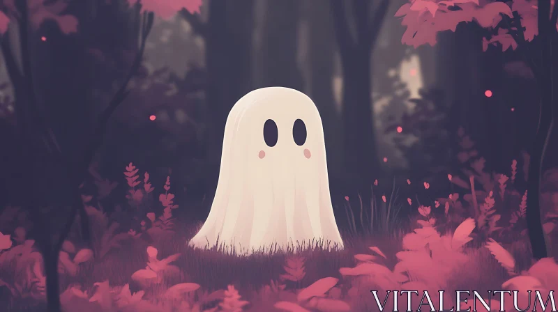 Whimsical Ghostly Illustration in Pink Forest AI Image