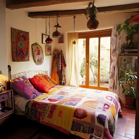 Eclectic Bedroom with Patchwork Quilt