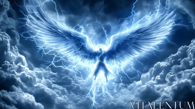 Ethereal Angel in Lightning Storm AI Image