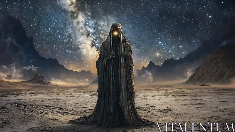 AI ART Shrouded Figure in a Cosmic Desert