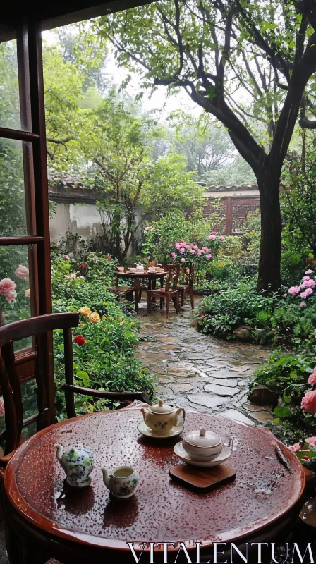 AI ART Tranquil Garden Tea Time