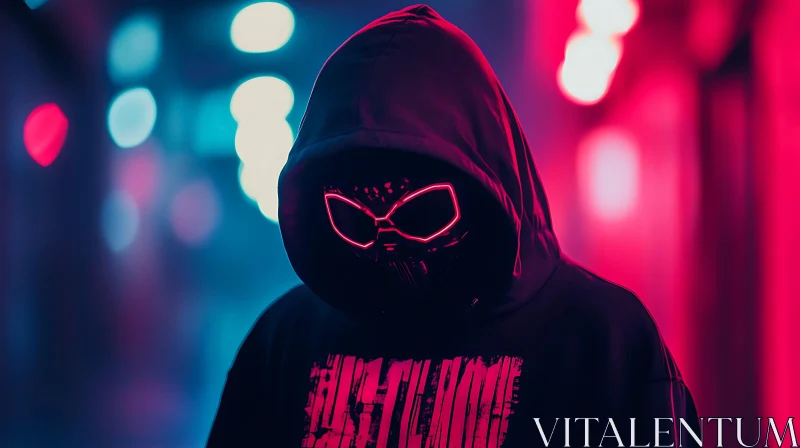 Hooded Figure with Glowing Mask AI Image