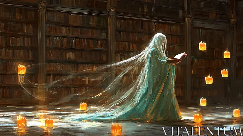 AI ART Ghostly Figure Reading by Candlelight