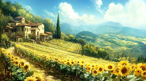 Tuscan Countryside with Sunflowers