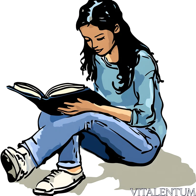 Girl Reading a Book Art AI Image