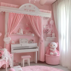 Whimsical Pink Interior with Piano