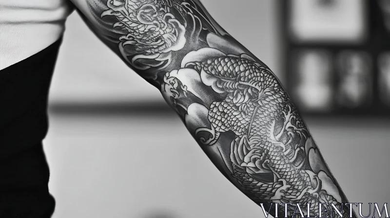 Black and White Dragon Tattoo Sleeve AI Image