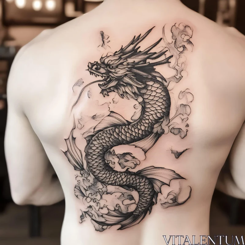 AI ART Epic Dragon Back Tattoo in Black Ink