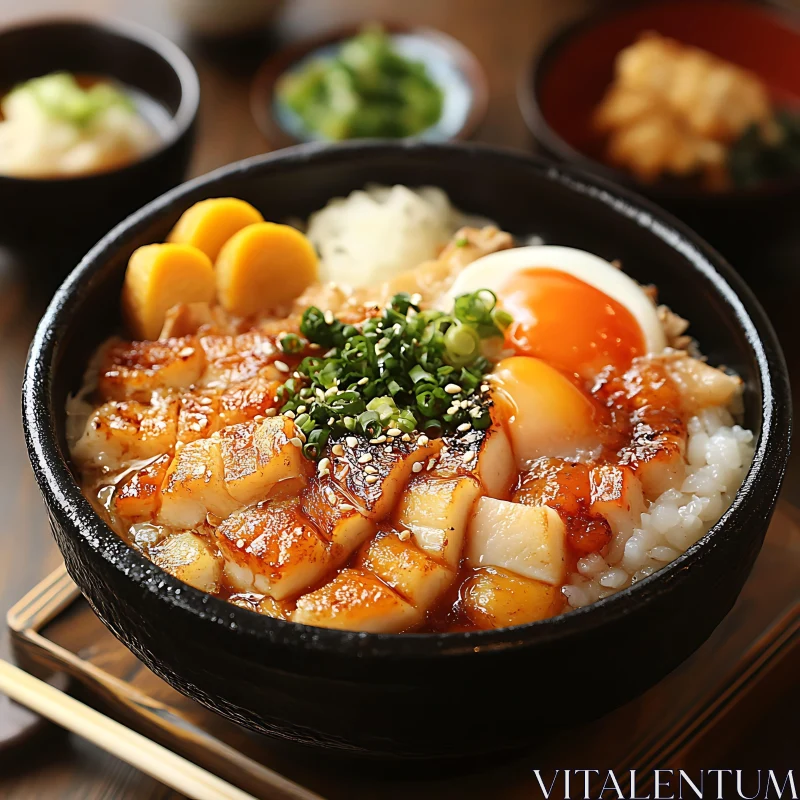 Japanese Rice Bowl with Grilled Pork AI Image