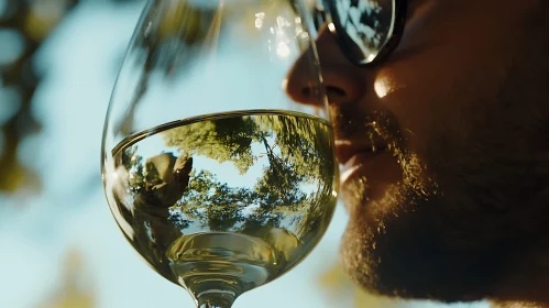 Man's Reflection in Wine Glass