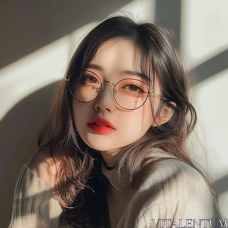 Serene Woman with Glasses in Sunlight AI Image